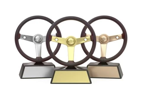 Gold, silver and bronze steering wheel trophies Stock Illustration