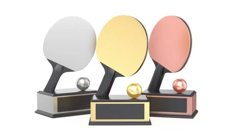 Gold, silver, and bronze table tennis trophies Stock Footage 321301364