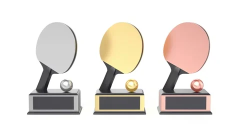 Gold, silver, and bronze table tennis trophies Stock Footage 321457311