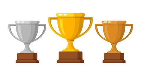 Gold, silver and bronze trophy cups set with winner prize goblets for games Stock Illustration