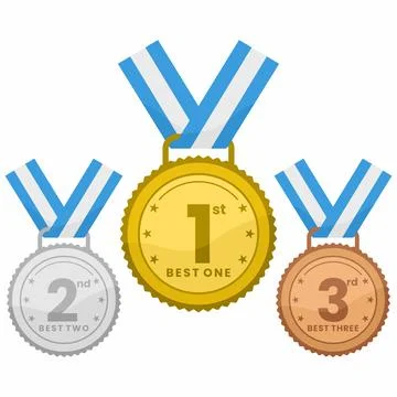 Gold, Silver, and Bronze Winners Medal Set Vector Illustration. Medals icon.. Stock Illustration