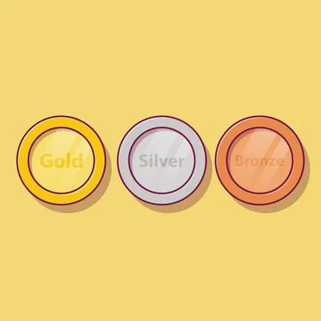 Gold, Silver, Bronze Coin Vector Icon Illustration with Outline for Design .. Stock Illustration