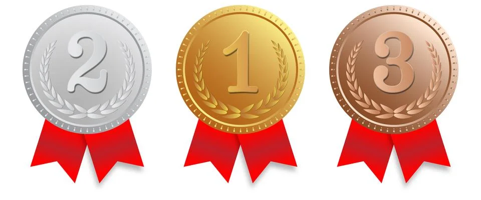 Gold, Silver, Bronze medals set Stock Illustration