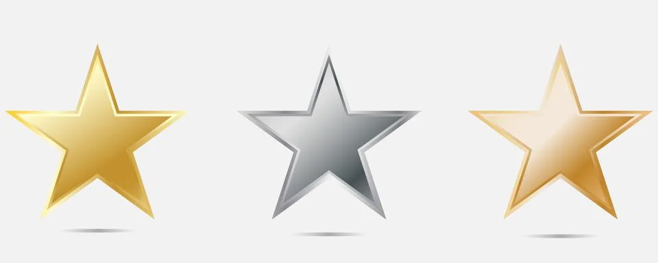 Gold, silver, bronze stars. Set of stars isolated on white background.  Stock Illustration