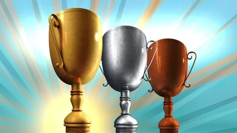 Gold Silver & Bronze Trophy Awards Ceremony Loop  Stock Footage