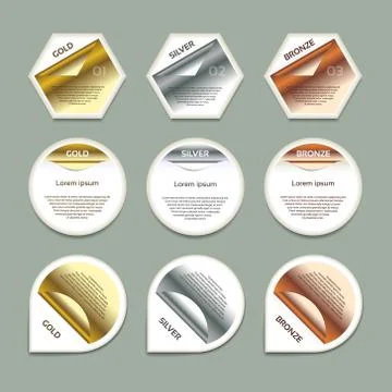 Gold, Silver, Bronze Vector Progress Background / Product Choice or Version. Stock Illustration