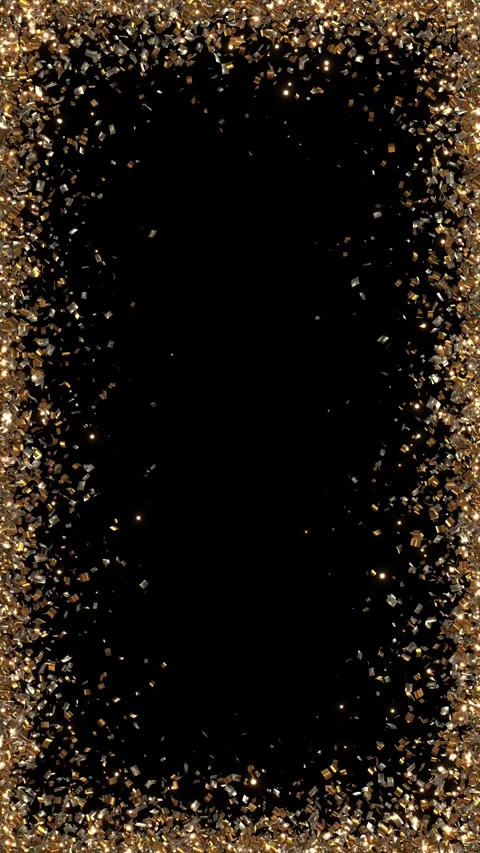 Gold Silver Confetti Frame Border on Black Background Stock Footage 342629104
