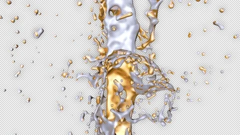 Gold Silver Fluid Collision Alpha Channel Stock Footage 150573234