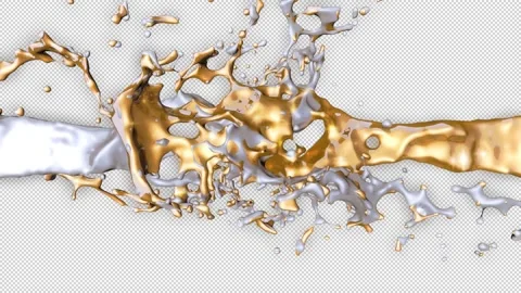 Gold Silver Fluid Collision Alpha Channel Stock Footage 155231272