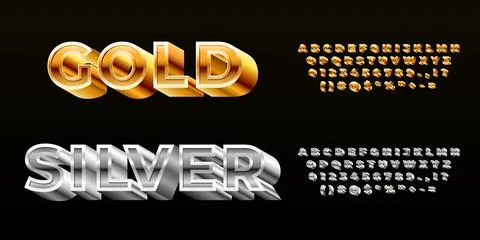 Gold silver font. Styling alphabet, modern 3d technology metal typeface. Luxury Stock Illustration