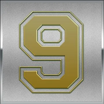 Gold on silver number 9 position, place sign Stock Illustration