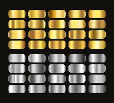 Gold Silver Shiny Metallic Gradient Swatch Set Vector Stock Illustration