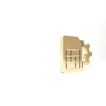 Gold Sim card setting icon isolated on white background. Mobile cellular phon Stock Illustration