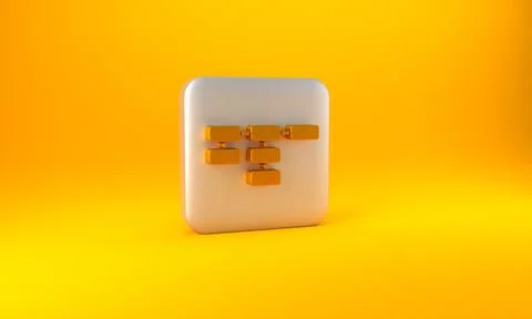 Gold Site map icon isolated on yellow background. Silver square button. 3D Illustrazione stock
