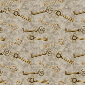 Gold Skeleton Key on seamless background Stock Illustration