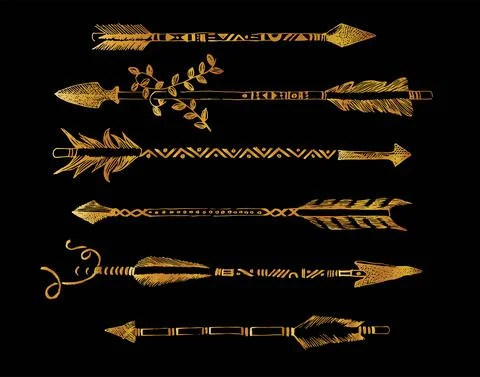 Gold sketch decorative arrows vector Stock Illustration
