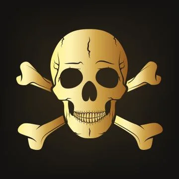 Gold skull with crossbones. Vector illustration Stock Illustration
