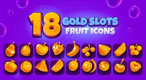 Gold slots game fruit and berries icons Stock Illustration