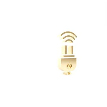 Gold Smart electric plug system icon isolated on white background. Internet o Illustrazione stock