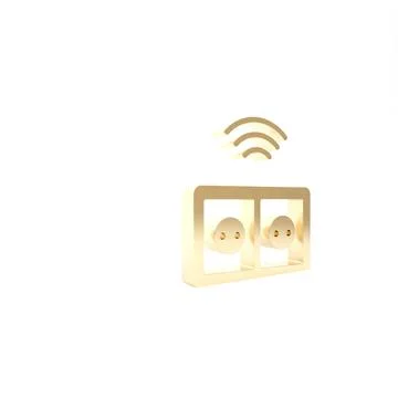Gold Smart electrical outlet system icon isolated on white background. Power  Illustrazione stock