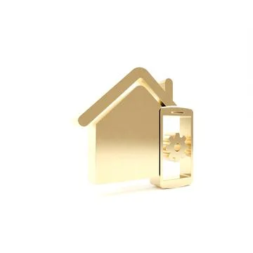 Gold Smart home - remote control system icon isolated on white background. 3d Ilustración de archivo