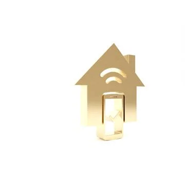 Gold Smart home - remote control system icon isolated on white background. 3d Ilustración de archivo