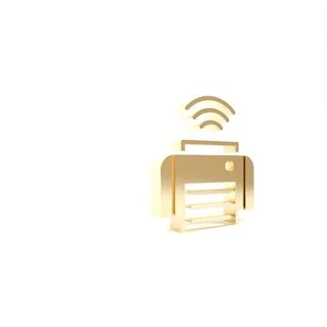 Gold Smart printer system icon isolated on white background. Internet of thin イラスト素材