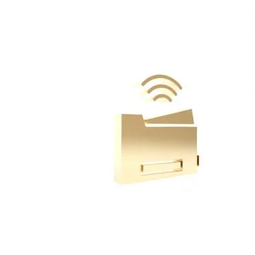 Gold Smart printer system icon isolated on white background. Internet of thin イラスト素材