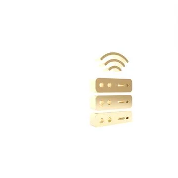 Gold Smart Server, Data, Web Hosting icon isolated on white background. Inter Illustrazione stock