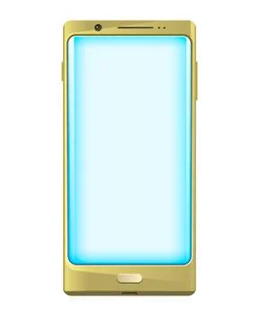Gold smartphone with blue screen. Vector illustration of mobile phone with blue Stock Illustration