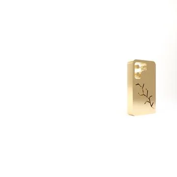 Gold Smartphone with broken screen icon isolated on white background. Shatter Stock Illustration