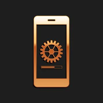 Gold Smartphone update process with gearbox progress and loading bar icon Stock Illustration