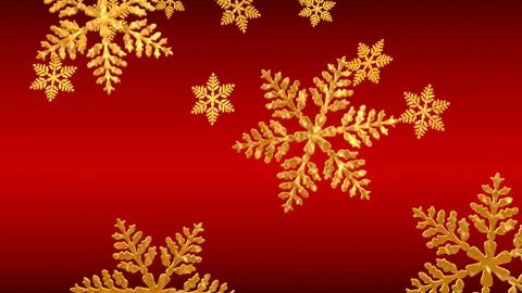 Gold Snow Flakes Fall Over Red Background - 3D Illustration Animation Stock Footage 145183322