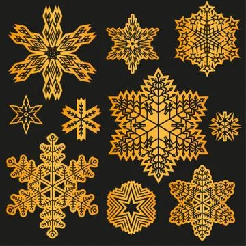 Gold Snowflake winter set. Stock Illustration