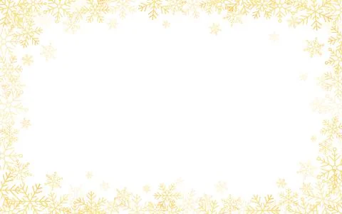 Gold snowflakes frame. Snow effect on white background. Christmas template for Stock-Illustration