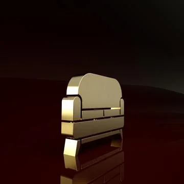 Gold Sofa icon isolated on brown background. Minimalism concept. 3d illustrat Stock-Illustration