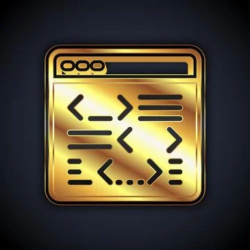 Gold Software, web developer programming code icon isolated on black background Illustrazione stock