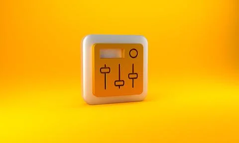 Gold Sound mixer controller icon isolated on yellow background. Dj equipment  Stock Illustration