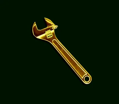 Gold spanner on a green background 3D image Stock Illustration
