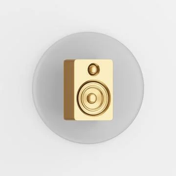 Gold speaker icon. 3d rendering gray round key button, interface ui ux elemen Stock Illustration