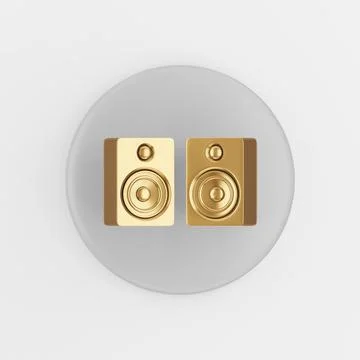 Gold speakers icon. 3d rendering gray round key button, interface ui ux eleme Stock Illustration