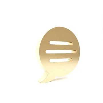 Gold Speech bubble chat icon isolated on white background. Message icon. Comm Illustrazione stock