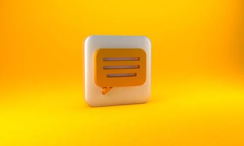 Gold Speech bubble chat icon isolated on yellow background. Message icon Stock Illustration