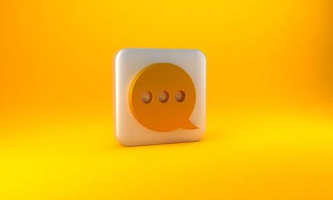 Gold Speech bubble chat icon isolated on yellow background. Message icon Stock Illustration