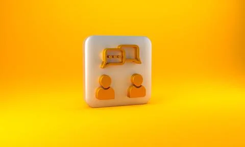 Gold Speech bubble chat icon isolated on yellow background. Message icon. Com Stock Illustration
