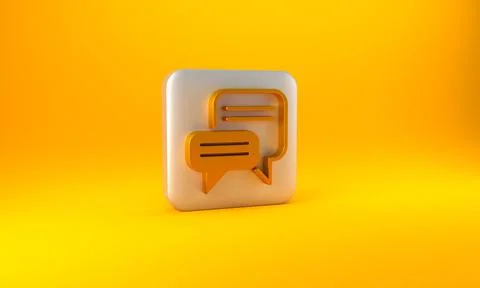 Gold Speech bubble chat icon isolated on yellow background. Message icon. Com Stock Illustration