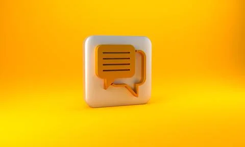 Gold Speech bubble chat icon isolated on yellow background. Message icon. Com Stock Illustration