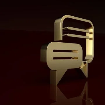 Gold Speech bubble chat icon isolated on brown background. Message icon 스톡 일러스트