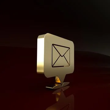 Gold Speech bubble with envelope icon isolated on brown background. Minimalis イラスト素材