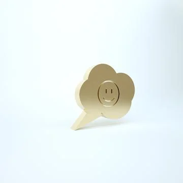 Gold Speech bubble with smile face icon isolated on white background. Smiling Stock Illustration